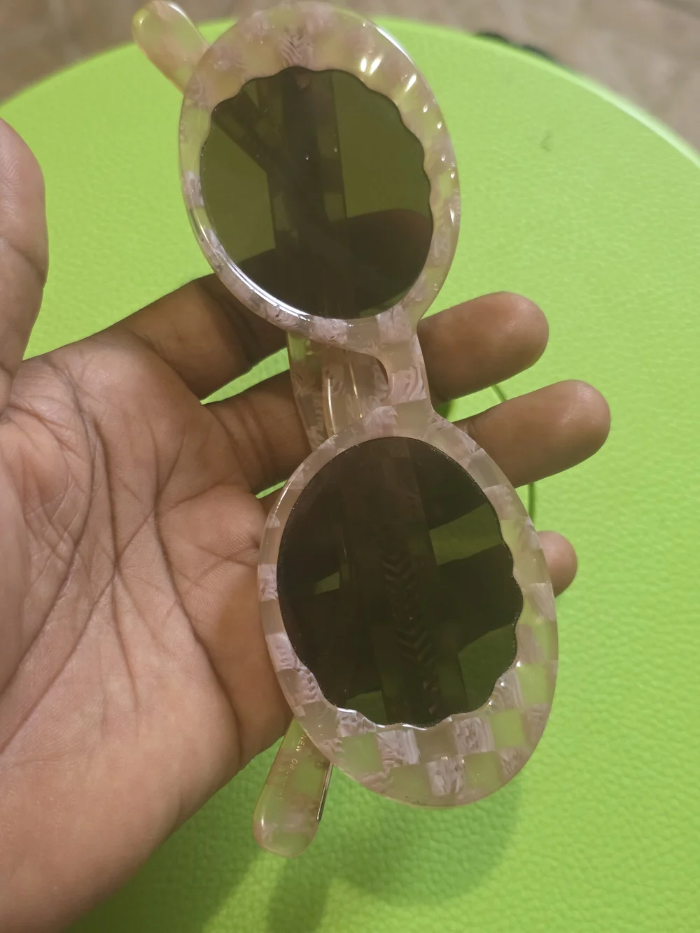 Women's Round Pink Marble Acetate Sunglasses